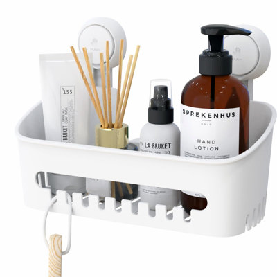 AquaGrip Max Suction Shower Caddy - Removable, Waterproof, Heavy-Duty Organizer, Holds Up to 22lbs, White