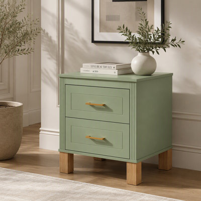 2 Drawer Nightstand, Premium Wood Storage with Elegant Fluted Design, Solid Wood Legs and Metal Handles for Bedroom and Living Room