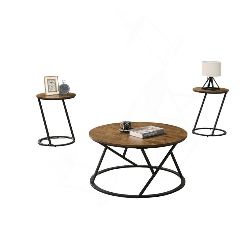 Ensemble de table contemporaine 3 pièces à finition naturelle Table basse 1X Table de bout 2X, Naturel