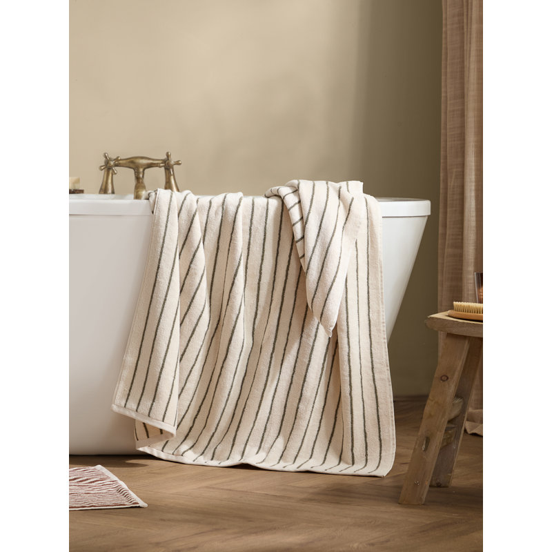 Hebden Narrow Stripe 100% Cotton Bath Sheet, Green/Cream