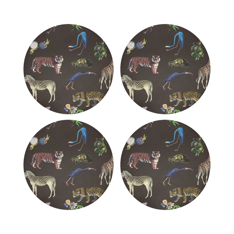 Exotix Natural Vegan Leather Round Coasters, Brown