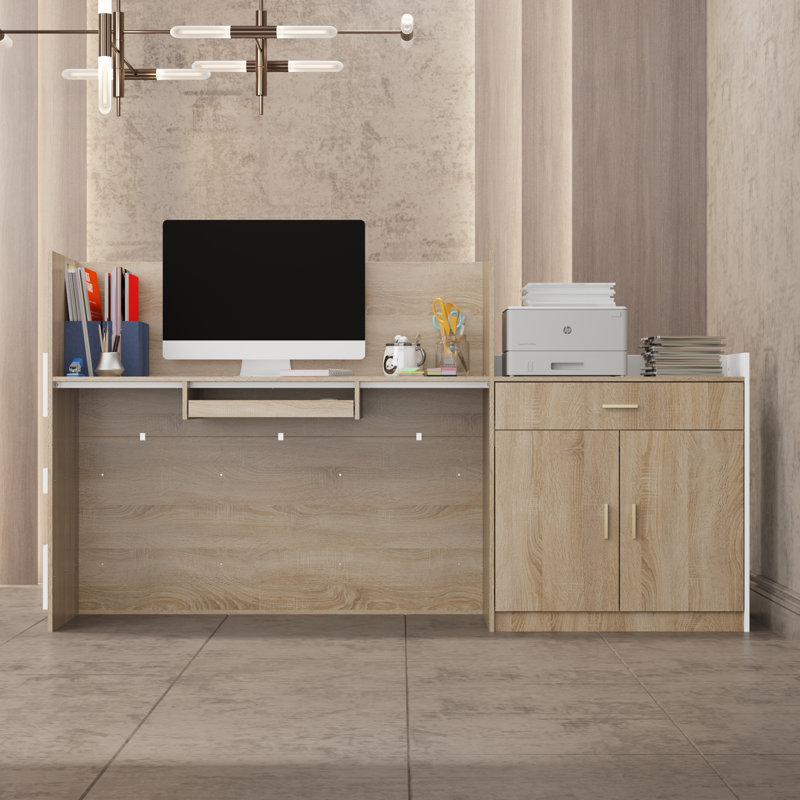 87.2'' W Rectangular Reception Desk With Keyboard Tray, Drawer, Storage Cabinet and Cable Management