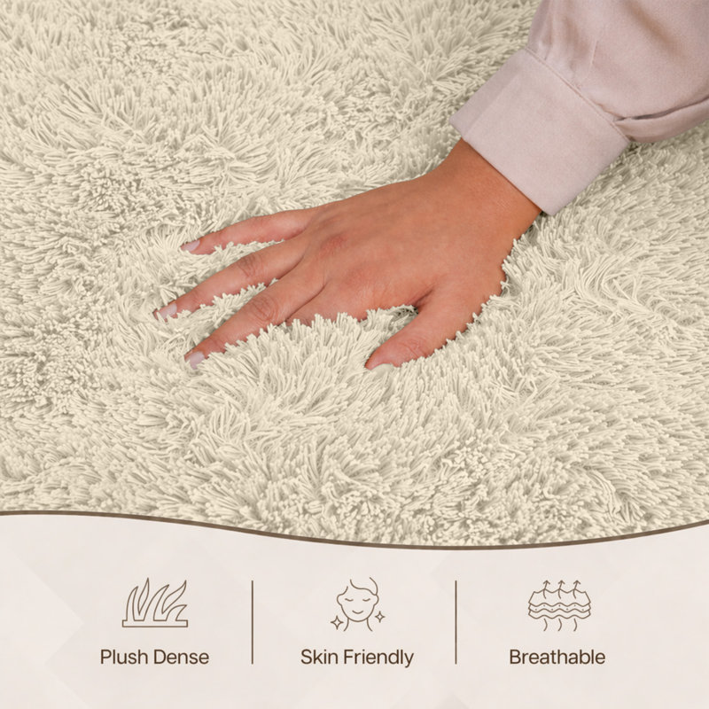 Aspire Homeware Cream Shaggy Area Rug Soft Plush Indoor Carpet, Rectangle 50cm Width X 80cm Length