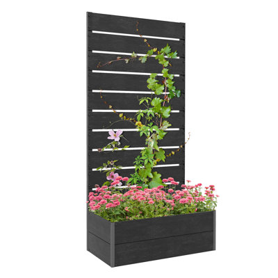 Jardinière surélevée Outsunny avec treillis, bac à plantes en composite bois-plastique pour plantes grimpantes, noir, 72 cm x 38 cm x 150 cm