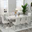 Ensemble de table de salle à manger 9 pièces blanc et argent moderne avec 8 chaises en cuir blanches-819436152-819436100-819436153