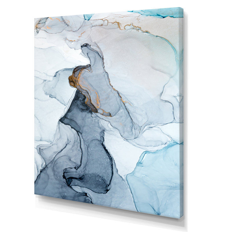 Gris et bleu marbré art ondulations - art mural moderne sur toile, H 20 po x l 12 po x P 1 po, Toile tendue