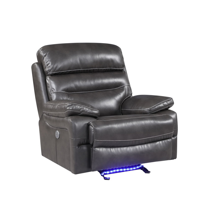 Ozbourn Faux Leather Recliner, Gray Faux Leather, Power