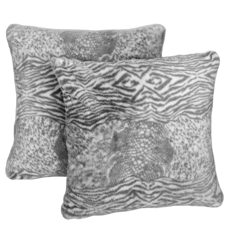 Victoria Animal Print Faux Fur Pillow Cover, Grey Flannel