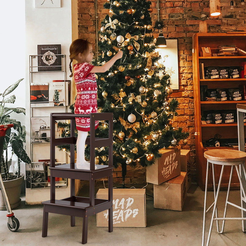 2 - Step Wood Step Stool, Dark Brown