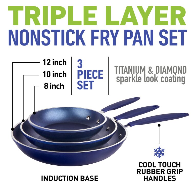 Granitestone 3 Pack Nonstick Fry Pan Set With Rubber Grib Handle