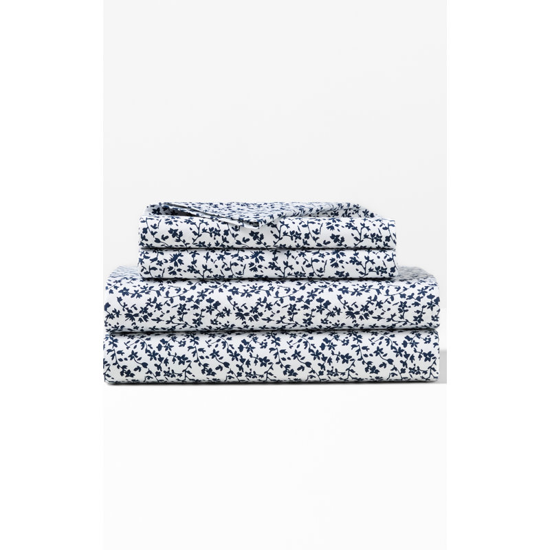 Spencer Floral Queen Sheet Navy, Queen Sheet Set w/ 2 Pillowcases, 1 Fillted Sheet, Navy