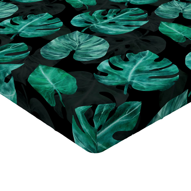 Drap-housse Ambesonne, Vert jade / motif floral bleu-vert, Drap-housse très grand californien