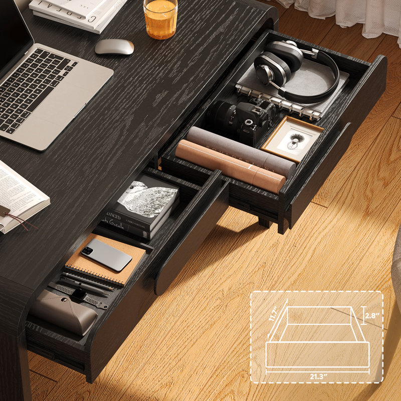 2-Drawer Writing Desk with Curved Handle, Black