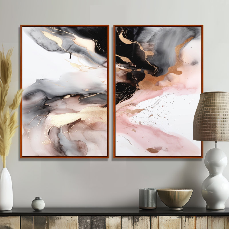 «Pink», art texturé sur toile rose, H 36 po x l 48 po, Reproduction avec cadre flottant, Brun