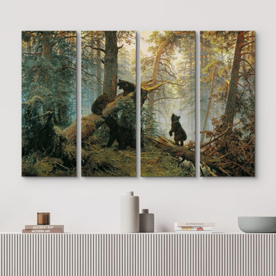 Famous Artwork " Bears In The Spring Forest Nature " 4 - Pieces
