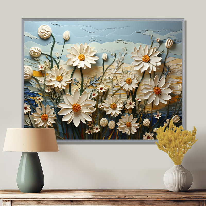 Daisies Daisy Delight II - Daisies, reproduction d'art encadrée, H 12 po x l 20 po x P 1 po, Encadrement argenté
