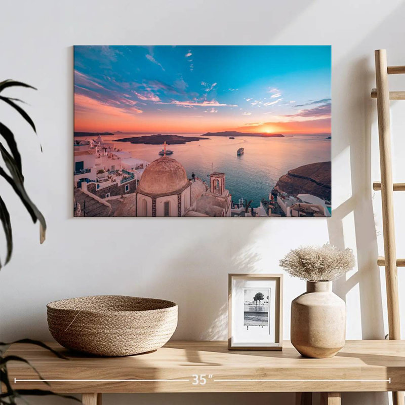 Kavia Santorini, coucher de soleil à l'horizon, H 16 po x l 24 po