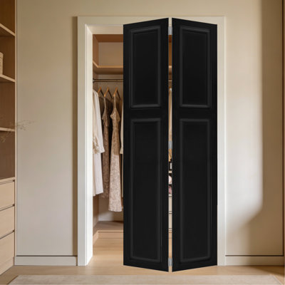 Modern 2 Panel Bi-Fold  96 In.X41 In. Mdf Black Walnut Barn Sliding Door With Hardware Kit
