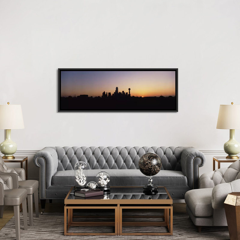 Horizon panoramique, reproduction de photo sur toile tendue, "panoramique du soleil de dallas, texas", Cadre noir