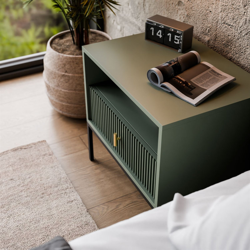 54cm W Manufactured Wood Bedside Table, Smoke Green