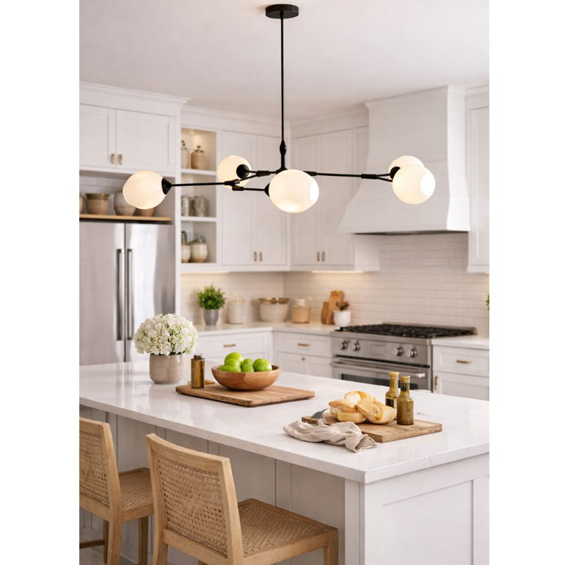 Luminaire suspendu sphère moderne 5 lumières Aurelius, H 53 po x l 35,4 po
