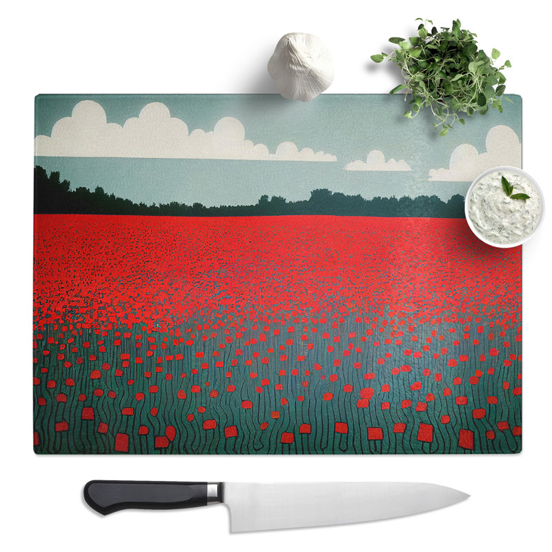 Sublime Poppy Field Flowers  Glass Chopping Board