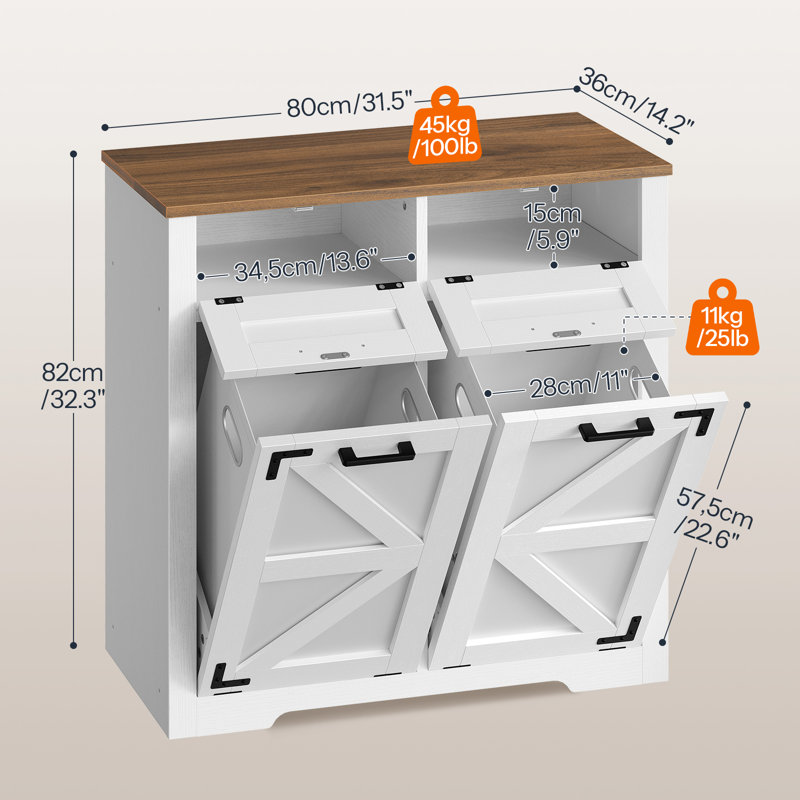 Tilt-out Laundry Hamper Cabinet with 2 Removable Baskets & 2 Drawers, Farmhouse Bathroom Storage