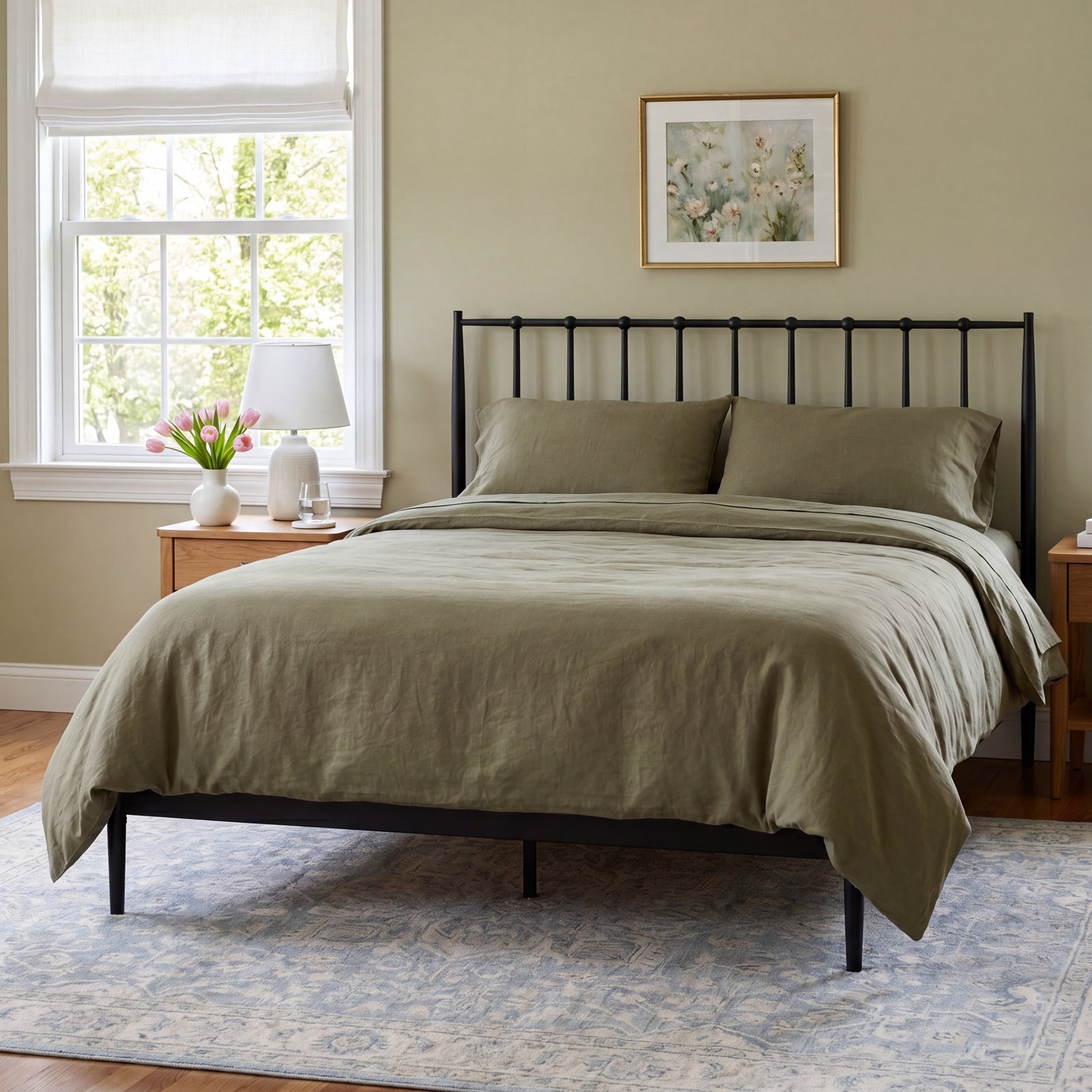 French Linen And Cotton Duvet Cover & Sham Set, Moss, King Duvet Cover + 2 King Pillow Shams