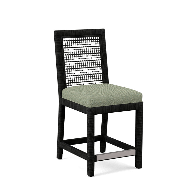 Pine Isle 24" Counter Stool, Sunbrella Blue Pinstripe; 6205-64, Black