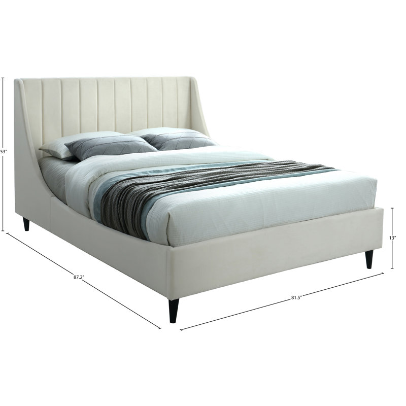 Eva Upholstered Low Profile Platform Bed, King, Cream Velvet