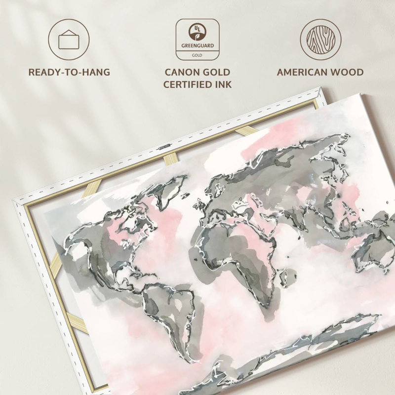 Carte du monde Aliaz rosé, H 34 po x l 51 po