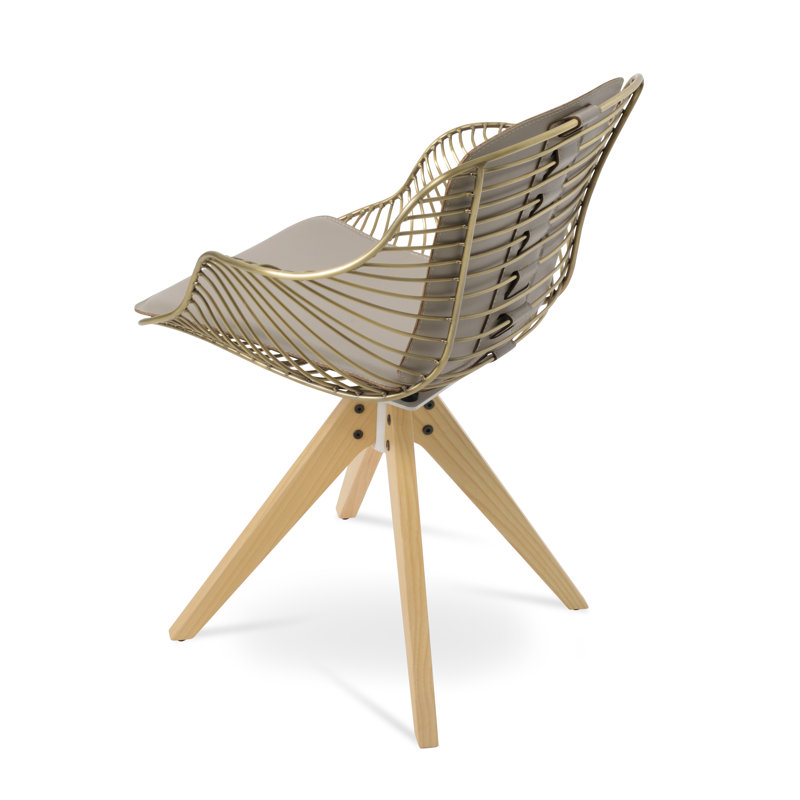 Chaise avec accoudoirs pivotants Zebra Pyramid, Naturel, Brass, Os