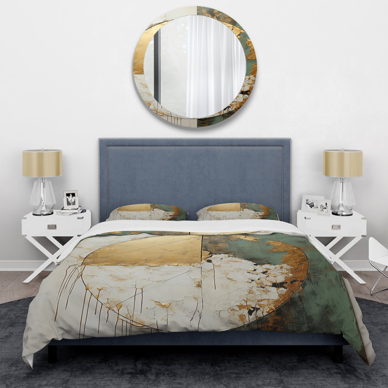 Ensemble de housse de couette peinture abstraite or et vert Fusion I, Housse de couette pour grand lit et 2 taies décor