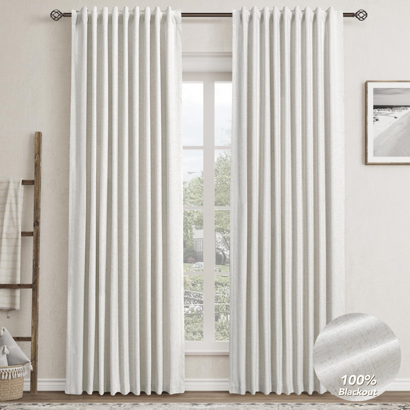 84 Inches Long Natural Linen Curtains 2 Panels, Pinch Pleated Hooks Thick Linen Textured Window Drapes Back Tab Semi Sheer Light Filtering