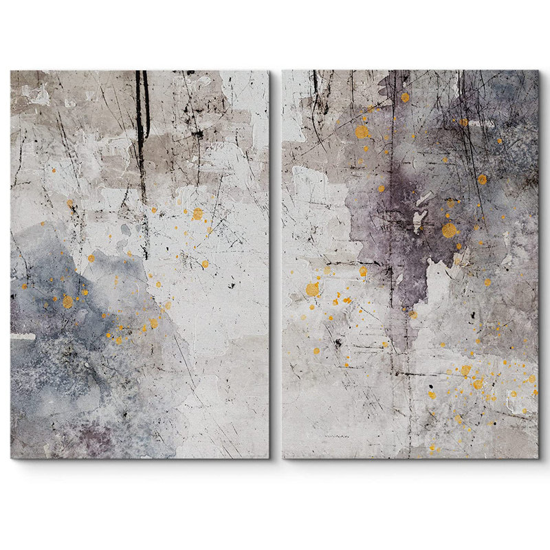 Grunge Abstract Paint Stroke Effect " Grunge Gray Brown Graffiti Strokes " 2 - Pieces, Wrapped Canvas, 16" H x 24" W x 2" D