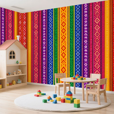 Wall Mural Peel and Stick Wallpaper Blanket stripes seamless for Cinco de Mayo party decor ethnic mexican Self-Adhesive Removable Contact Paper Wall Decor for Living Room Bedroom 100"H x 144"W