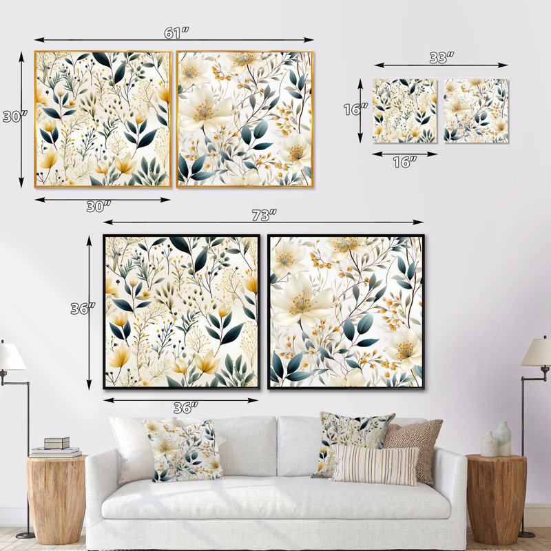 Whitby - Ensemble de 2 collages carrés floral et botanique, Cadre flottant noir, H 16 po x l 33 po