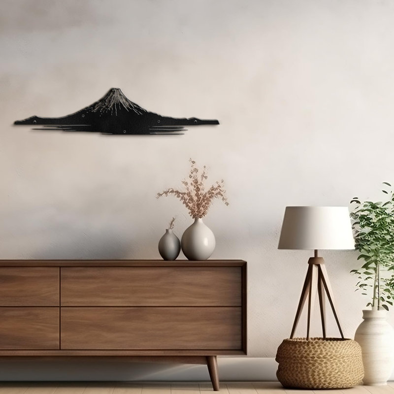 Décoration murale géométrique abstrait géométrique paysage de montagne, H 6,9 po x l 30 po x P 0,05 po, Noir