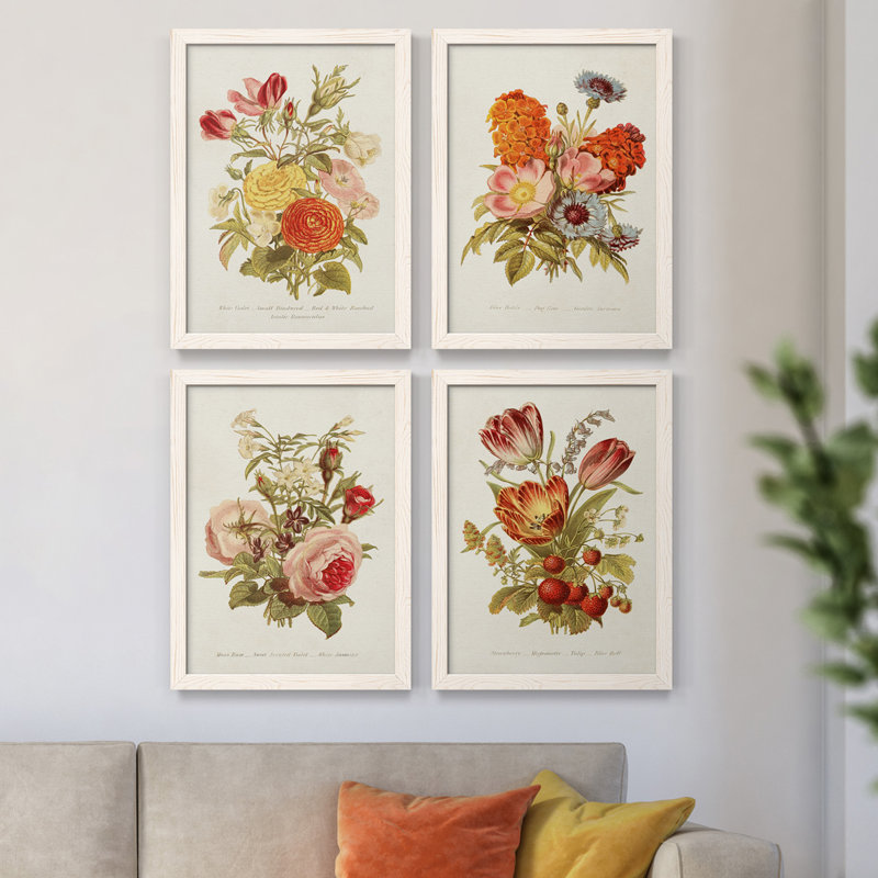 Antique Floral Bouquet I, toile de qualité supérieure - prête à être accrochée, H 20 po x l 68 po x P 1,5 po, Blanc