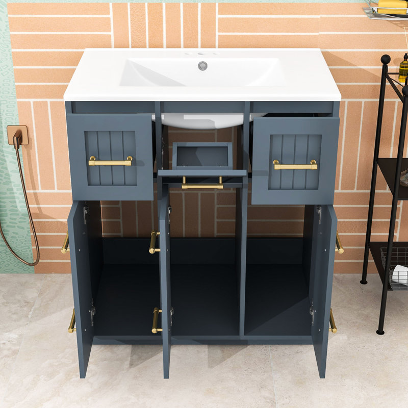 Armoire de meuble-lavabo moderne - rangement polyvalent avec compartiments, tiroir basculant, Bleu