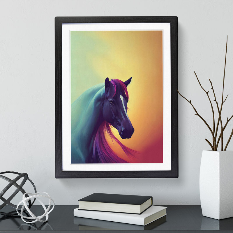 Mystical Horse - Single Picture Frame Print, 64cm H x 46cm W x 2cm D, Black