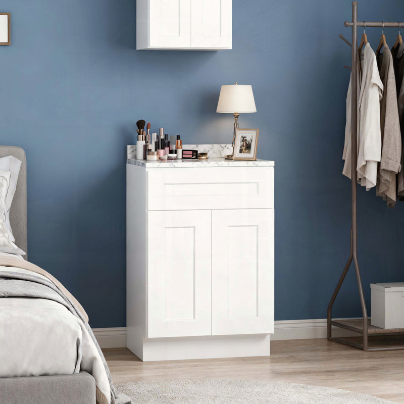 White Shaker Base Cabinet with Soft-Close Drawer & Double Doors