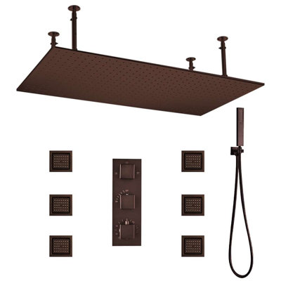 Douche de pluie à DEL Diadema bronze huilé avec douchette et système de jets de corps en laiton