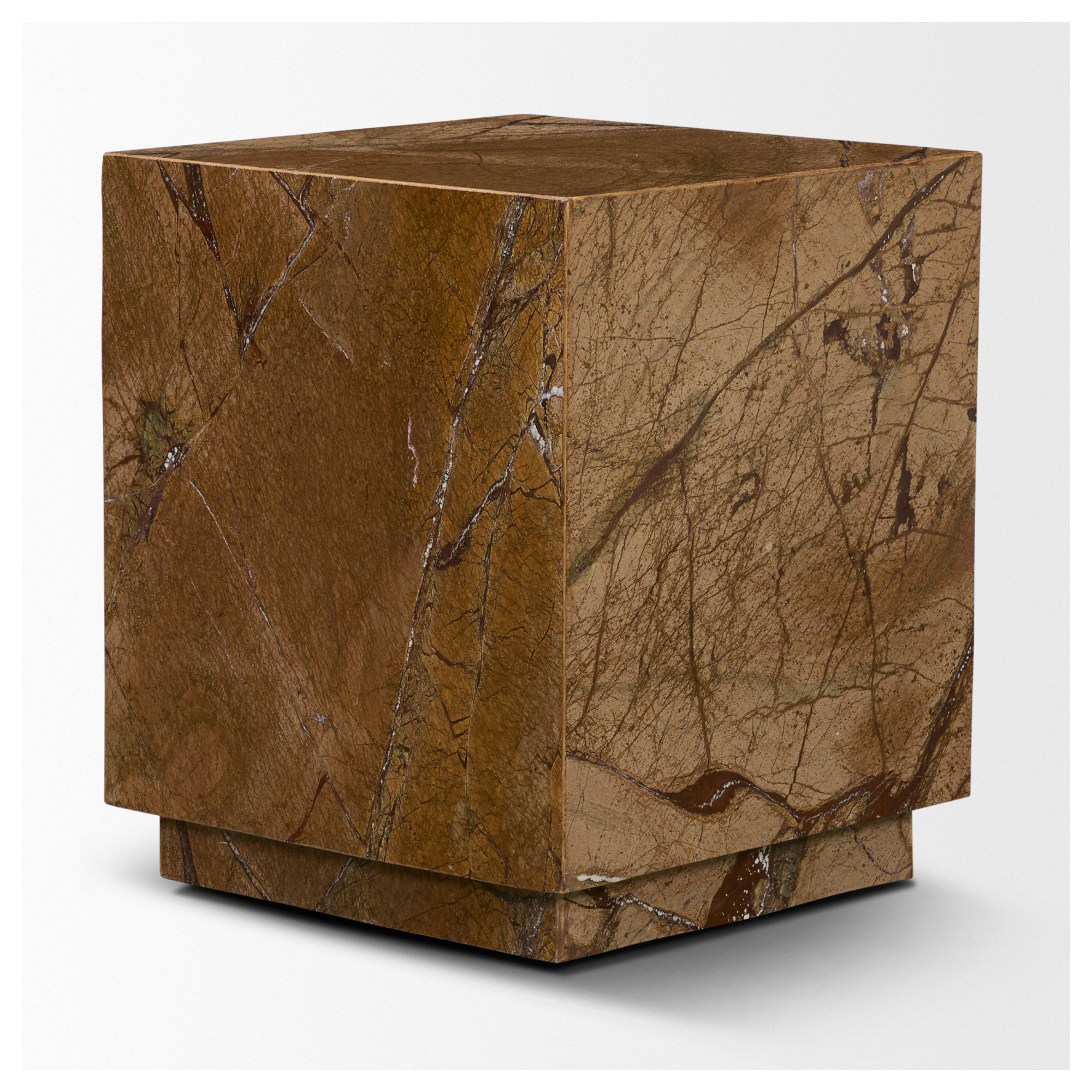 Matteo Solid Pink Marble Square Side Table, Brown