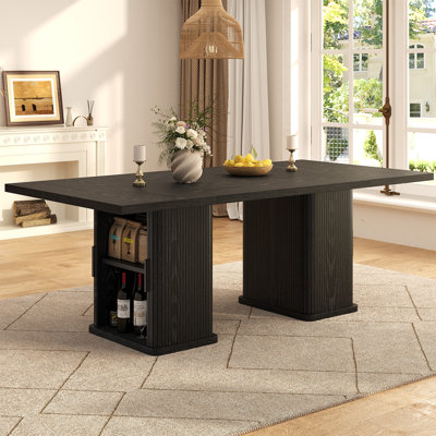 Table de salle à manger rectangulaire 78,7 po pour 6-8-10 ans, table de salle à manger de style campagnard avec pieds de rangement cannelés et portes de tambour coulissantes, grande table de cuisine en bois à 4 niveaux pour la salle à manger, noir