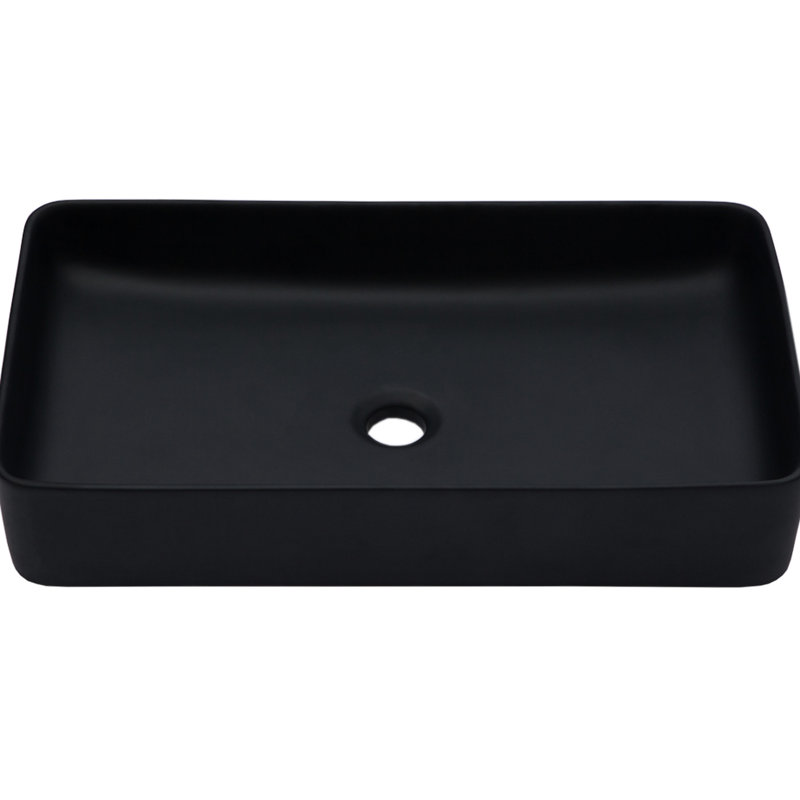 Rectangular Black Vessel Ceramic Bathroom Sink 24"X13.5", European Contemporary Design, Low Water Absorption, Smooth Finish, Above Counter Mount Inspired Look, Stain - And Simple To Maintain,