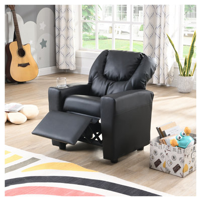 Fauteuil inclinable de luxe pour enfant en PVC noir Sally - Siège rembourré compact pour chambre d'enfant