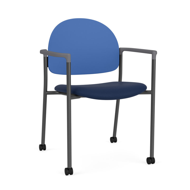 Chaise d'invité à chat avec roulettes, Gris anthracite, Encre de Modène / polyester bleu cobalt