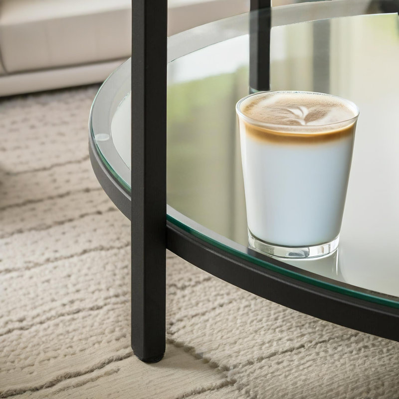 Metal Frame 2 Tier Marble Coffee Table with Storage, Living Room Furniture