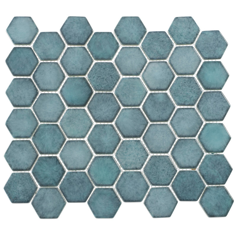 Dosseret de cuisine en mosaïque hexagonale en verre 2 po Honoro Hexite Honeycomb, Bleu sarcelle